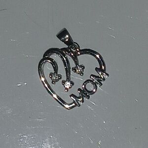 Small Silver Heart 'Mom' Pendant Necklace